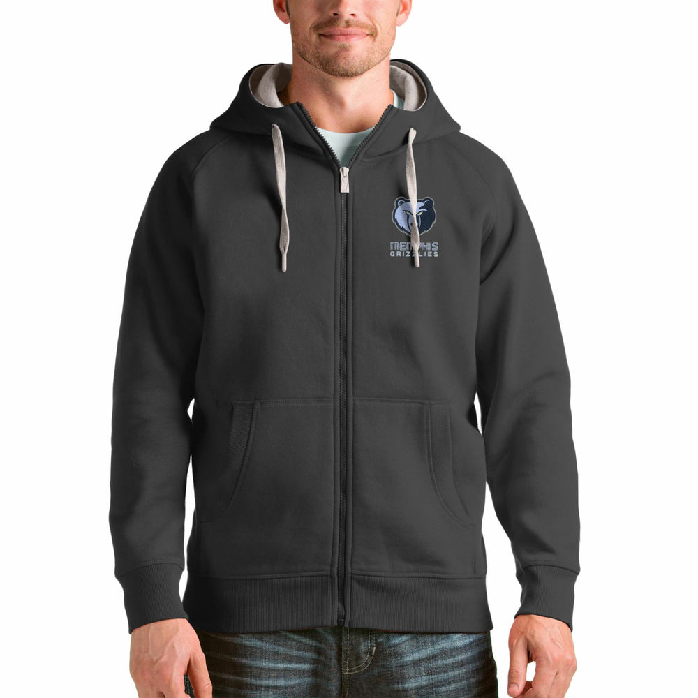 Charcoal Memphis Grizzlies Antigua Logo Victory Full-Zip Hoodie | NBA