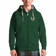 Hunter Green Milwaukee Bucks Antigua Logo Victory Full-Zip Hoodie | NBA