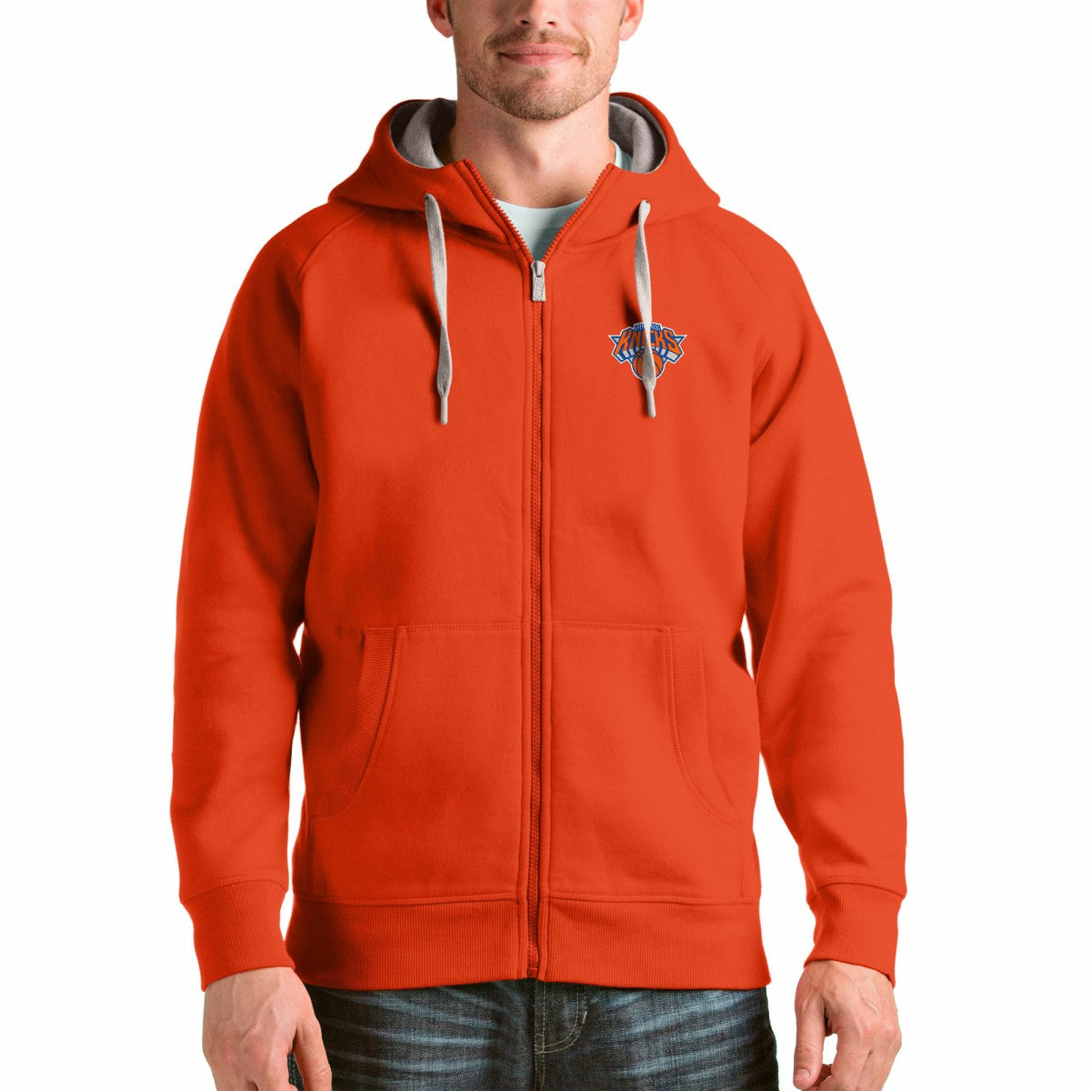 Orange New York Knicks Antigua Logo Victory Full-Zip Hoodie | NBA