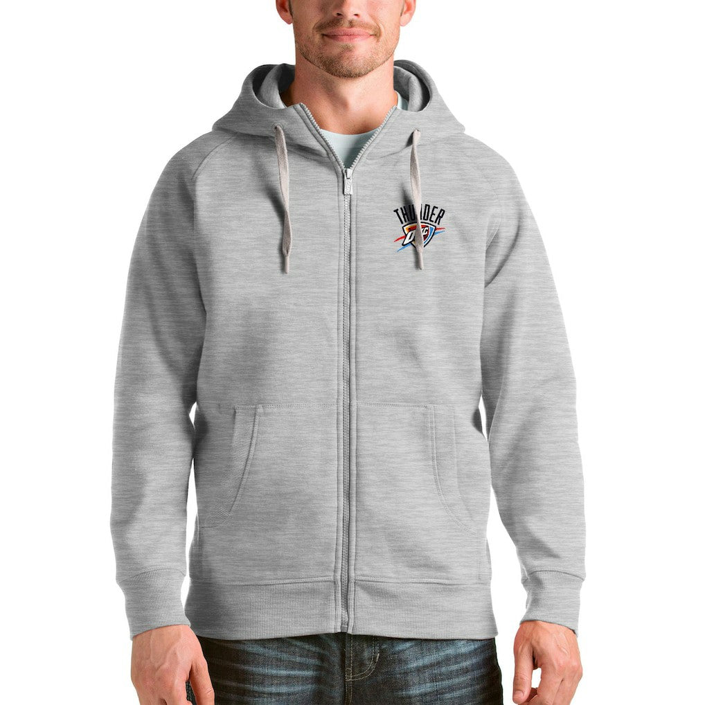 Heathered Gray Oklahoma City Thunder Antigua Logo Victory Full-Zip Hoodie | NBA