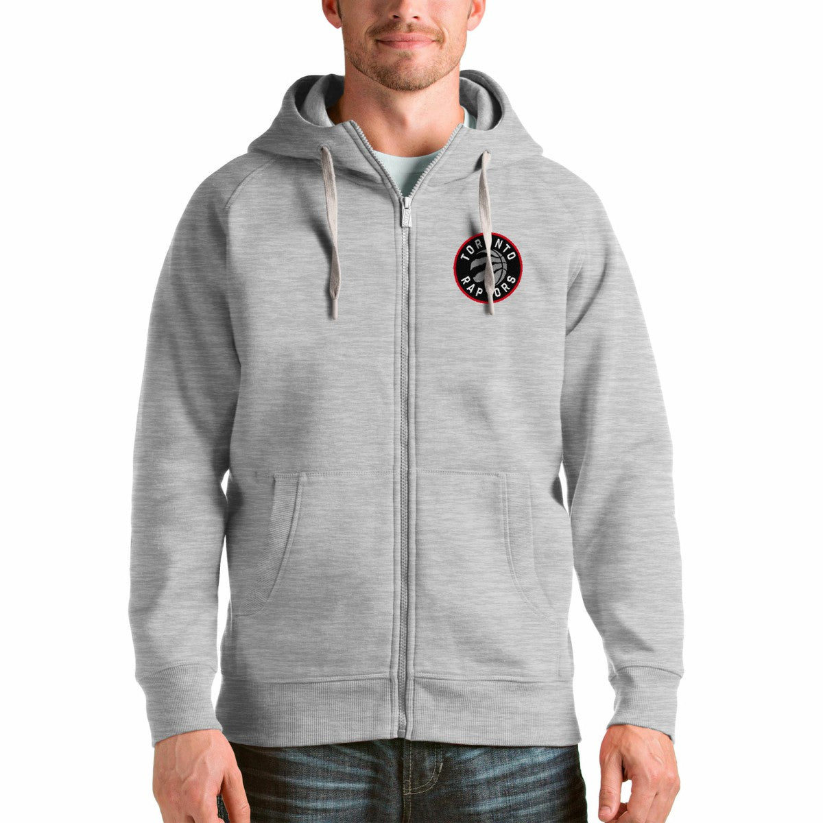 Heathered Gray Toronto Raptors Antigua Logo Victory Full-Zip Hoodie | NBA