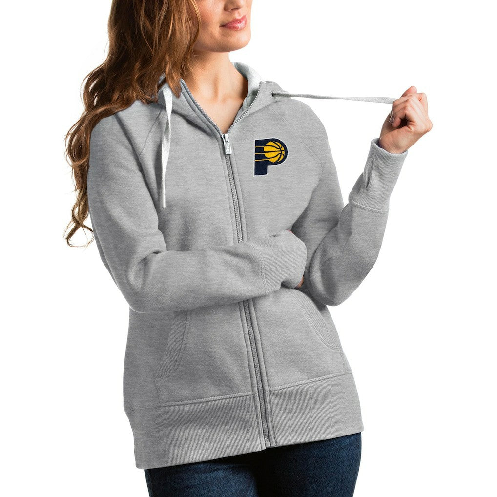 Heathered Gray Indiana Pacers Antigua Women's Victory Full-Zip Hoodie | NBA