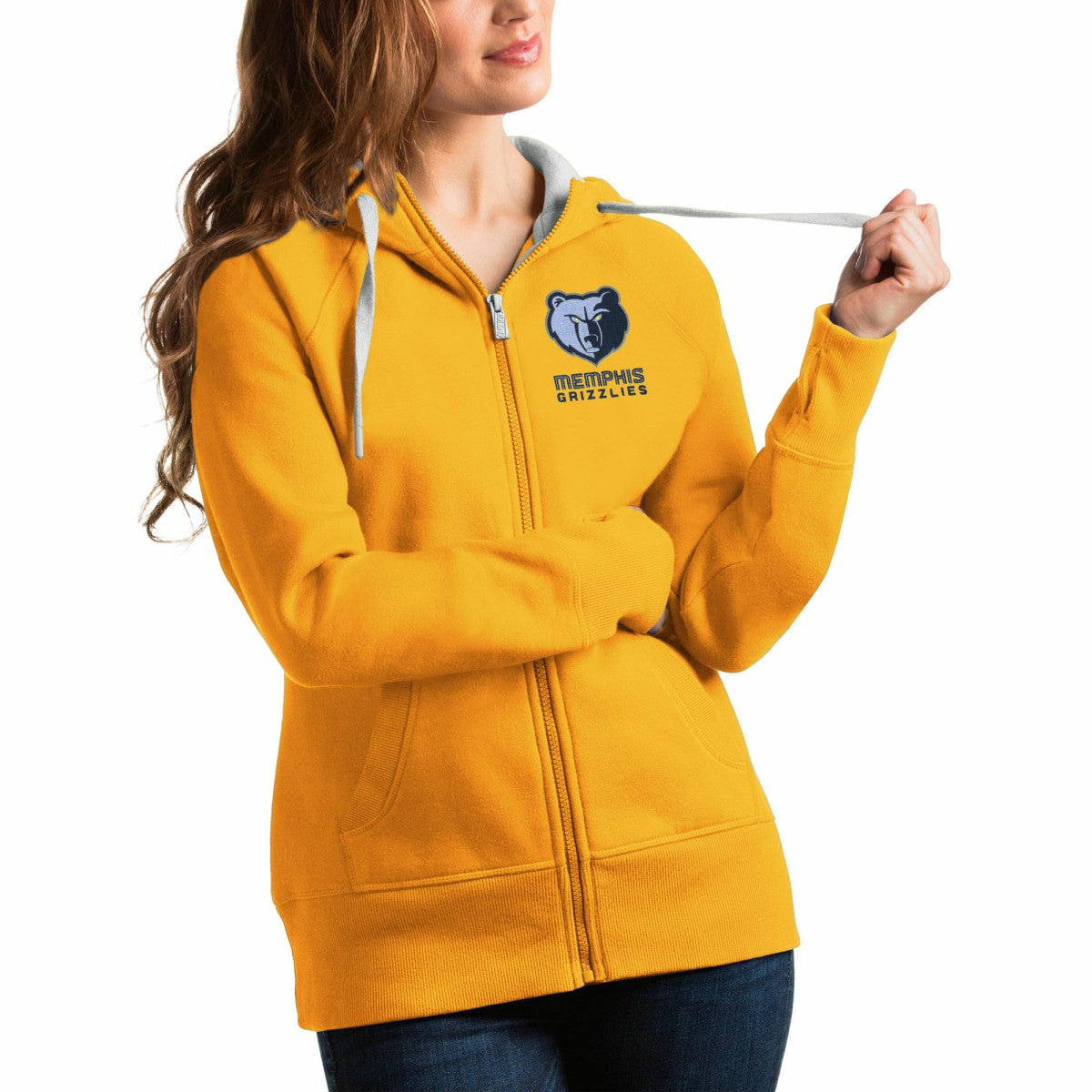 Gold Memphis Grizzlies Antigua Women's Victory Full-Zip Hoodie | NBA