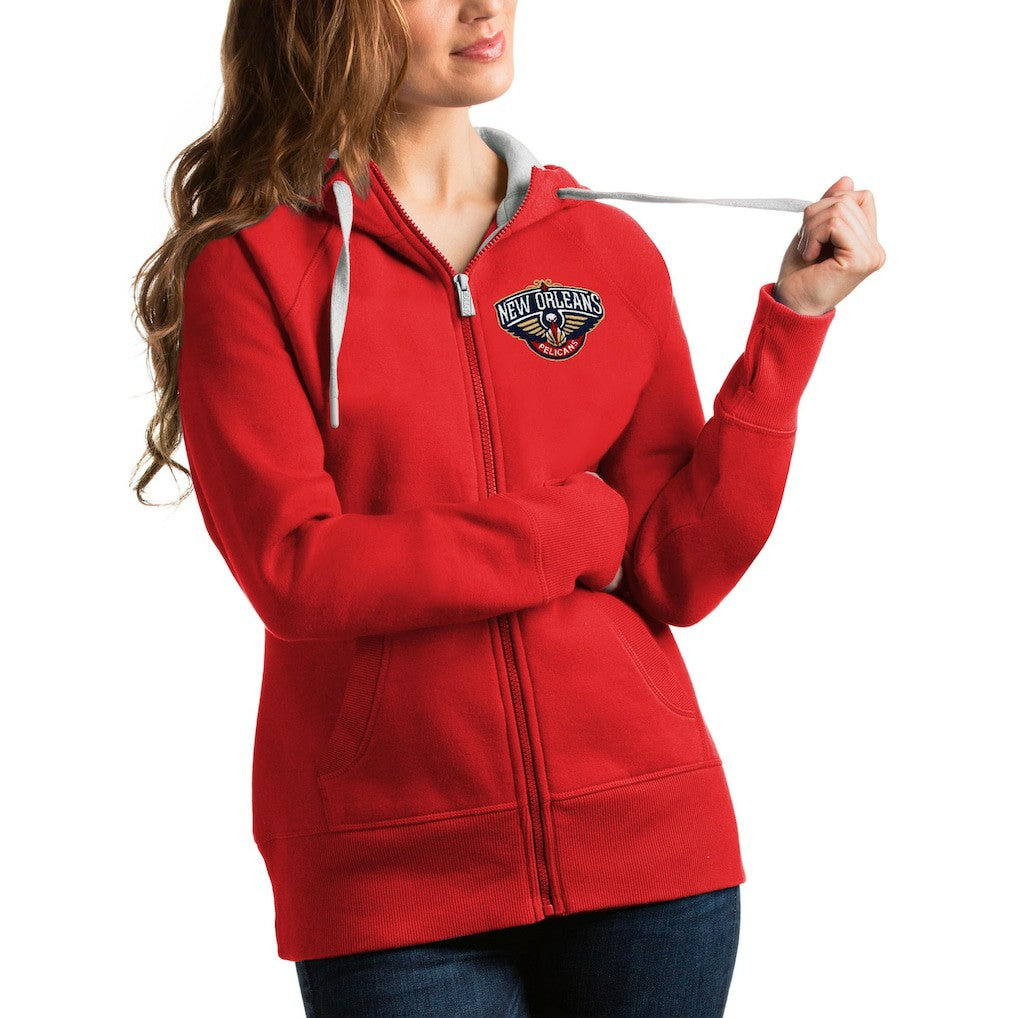 Red New Orleans Pelicans Antigua Women's Victory Full-Zip Hoodie | NBA