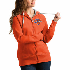 Orange New York Knicks Antigua Women's Victory Full-Zip Hoodie | NBA