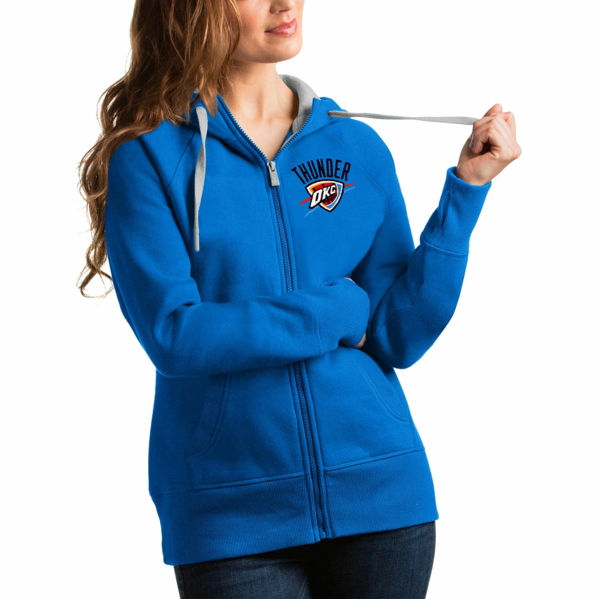 Blue Oklahoma City Thunder Antigua Women's Victory Full-Zip Hoodie | NBA