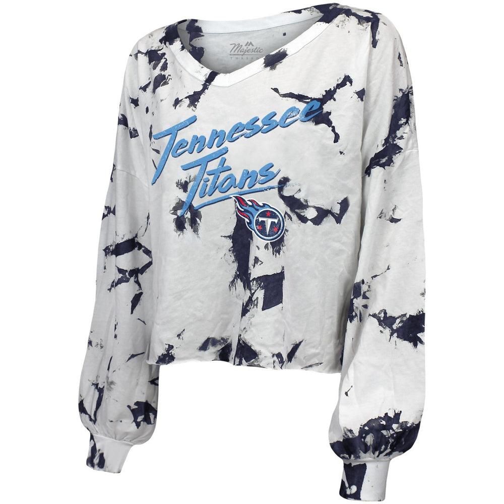 Tennessee Titans Majestic Threads Women's Off-Shoulder Tie-Dye V-Neck Long Sleeve T-Shirt | NFL Hot