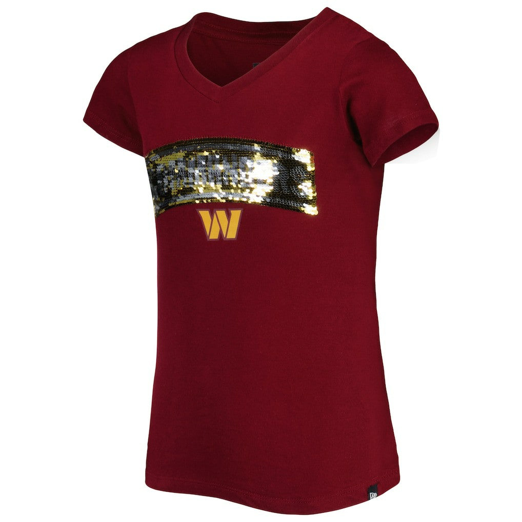 Washington Commanders Girls Youth Reverse Sequin Wordmark V-Neck T-Shirt | NFL New
