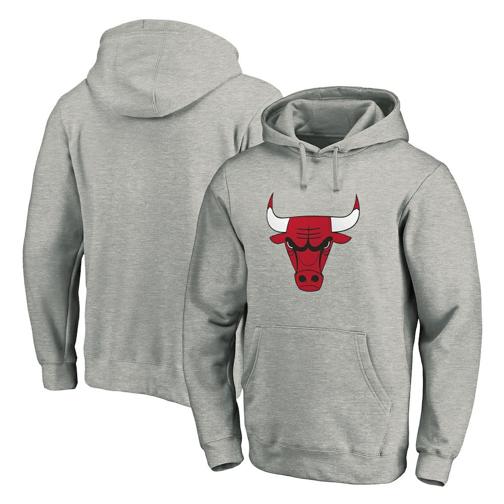 Heathered Gray Chicago Bulls Primary Mascot Logo Pullover Hoodie | NBA