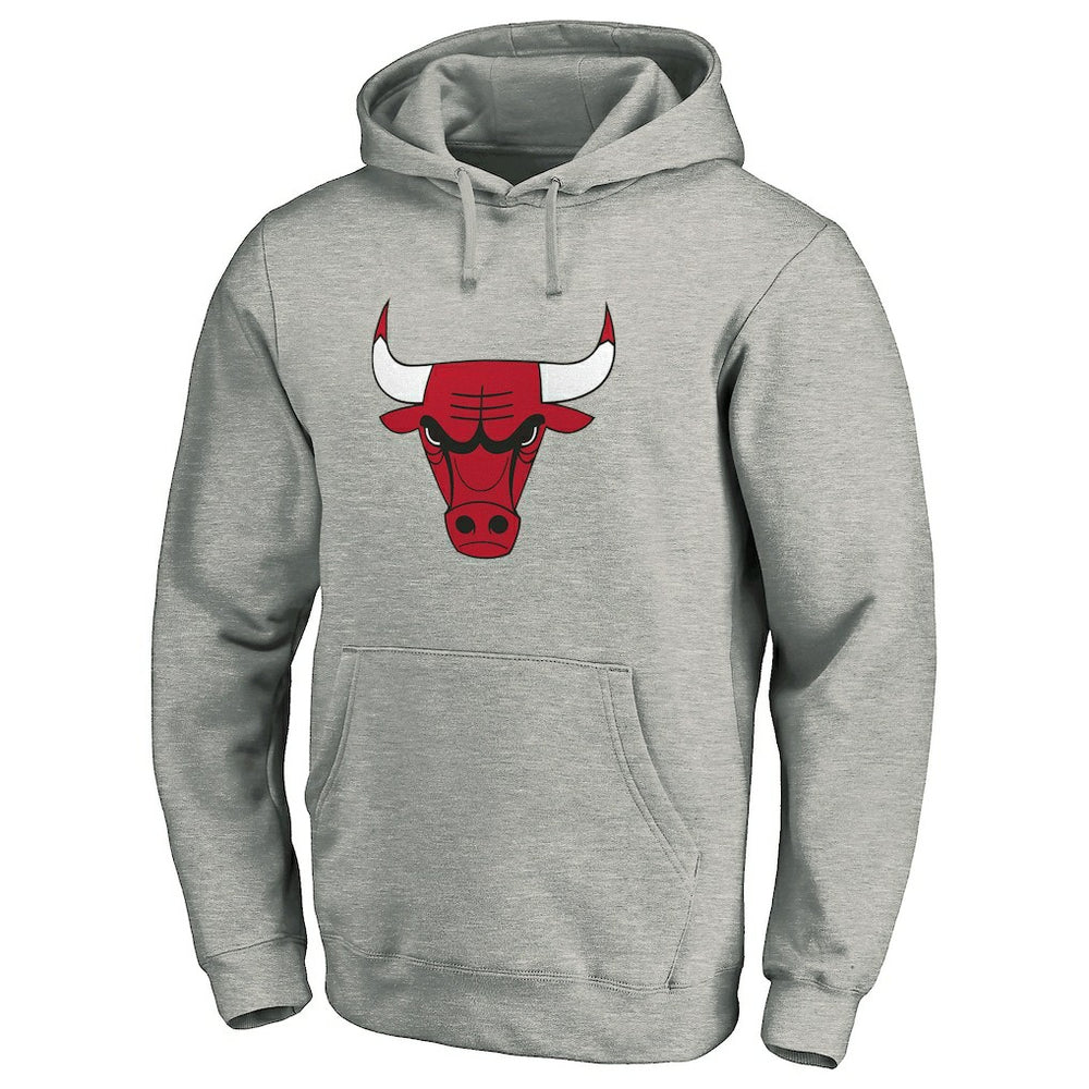 Heathered Gray Chicago Bulls Primary Mascot Logo Pullover Hoodie | NBA