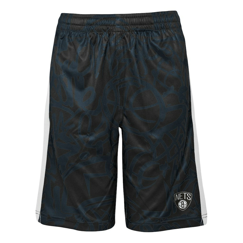 Black Brooklyn Nets Youth Scribble Dribble Baller Shorts | NBA