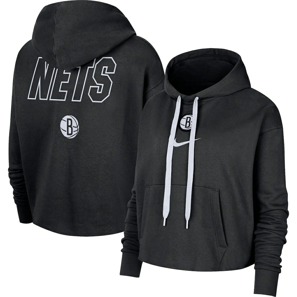 Black Brooklyn Nets Women's Courtside Cropped Pullover Hoodie | NBA