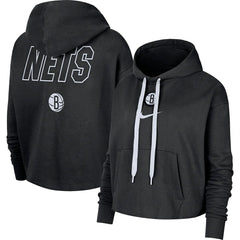Black Brooklyn Nets Women's Courtside Cropped Pullover Hoodie | NBA