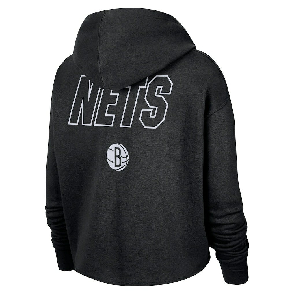Black Brooklyn Nets Women's Courtside Cropped Pullover Hoodie | NBA