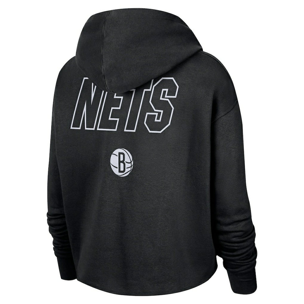 Black Brooklyn Nets Women's Courtside Cropped Pullover Hoodie | NBA