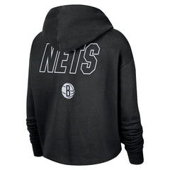Black Brooklyn Nets Women's Courtside Cropped Pullover Hoodie | NBA