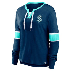 Seattle Kraken Fanatics Women's Effervescent Exclusive Notch Neck Lace-Up Long Sleeve Slub T-Shirt -  NHL T-shirts