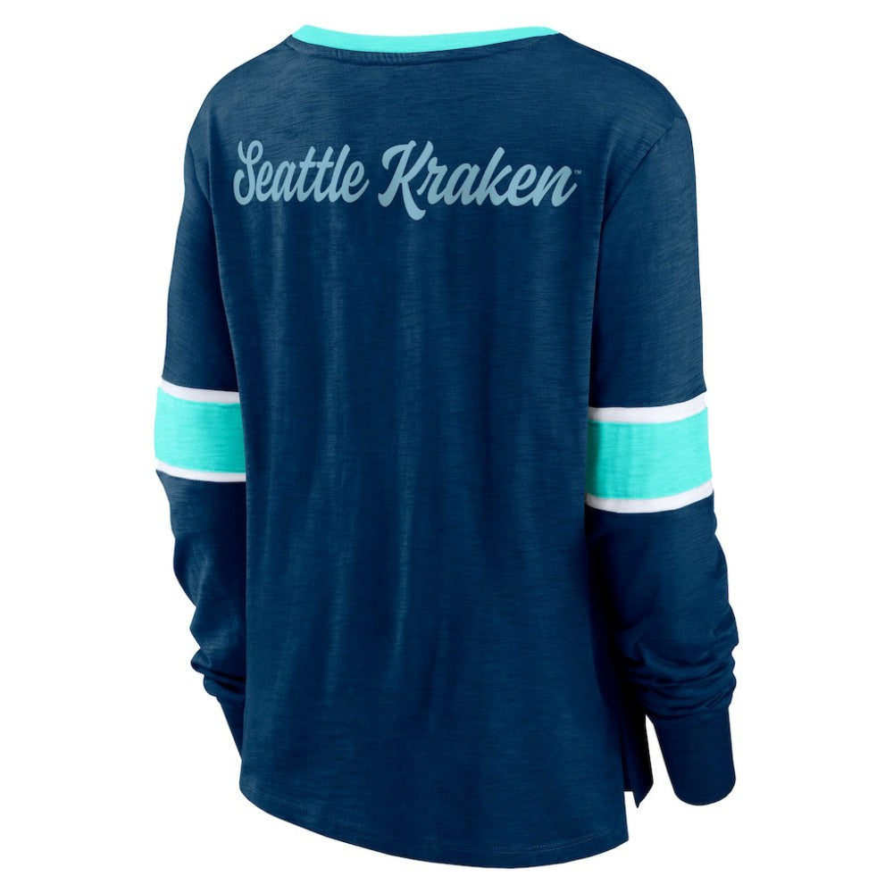 Seattle Kraken Fanatics Women's Effervescent Exclusive Notch Neck Lace-Up Long Sleeve Slub T-Shirt -  NHL T-shirts