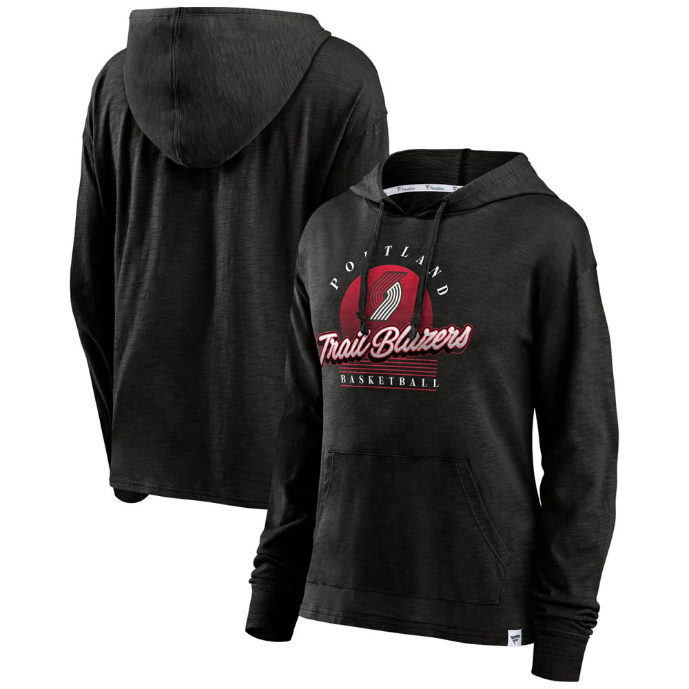 Black Portland Trail Blazers Women's Full Steam Slub Hoodie T-Shirt | NBA