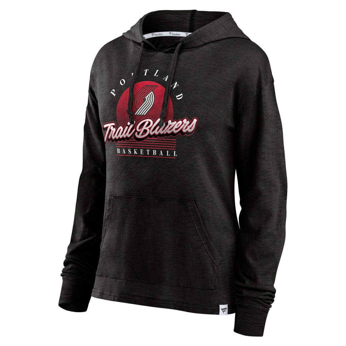Black Portland Trail Blazers Women's Full Steam Slub Hoodie T-Shirt | NBA