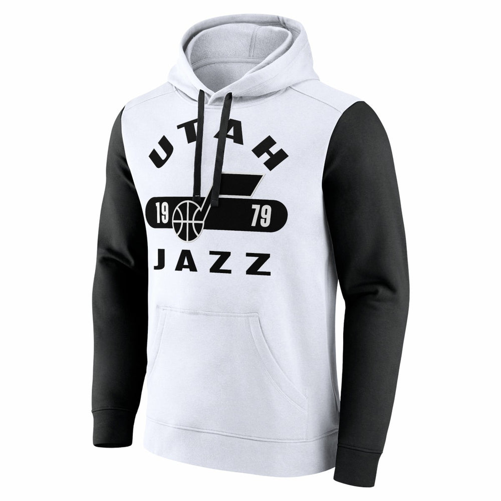 White/Black Utah Jazz Attack Colorblock Pullover Hoodie | NBA