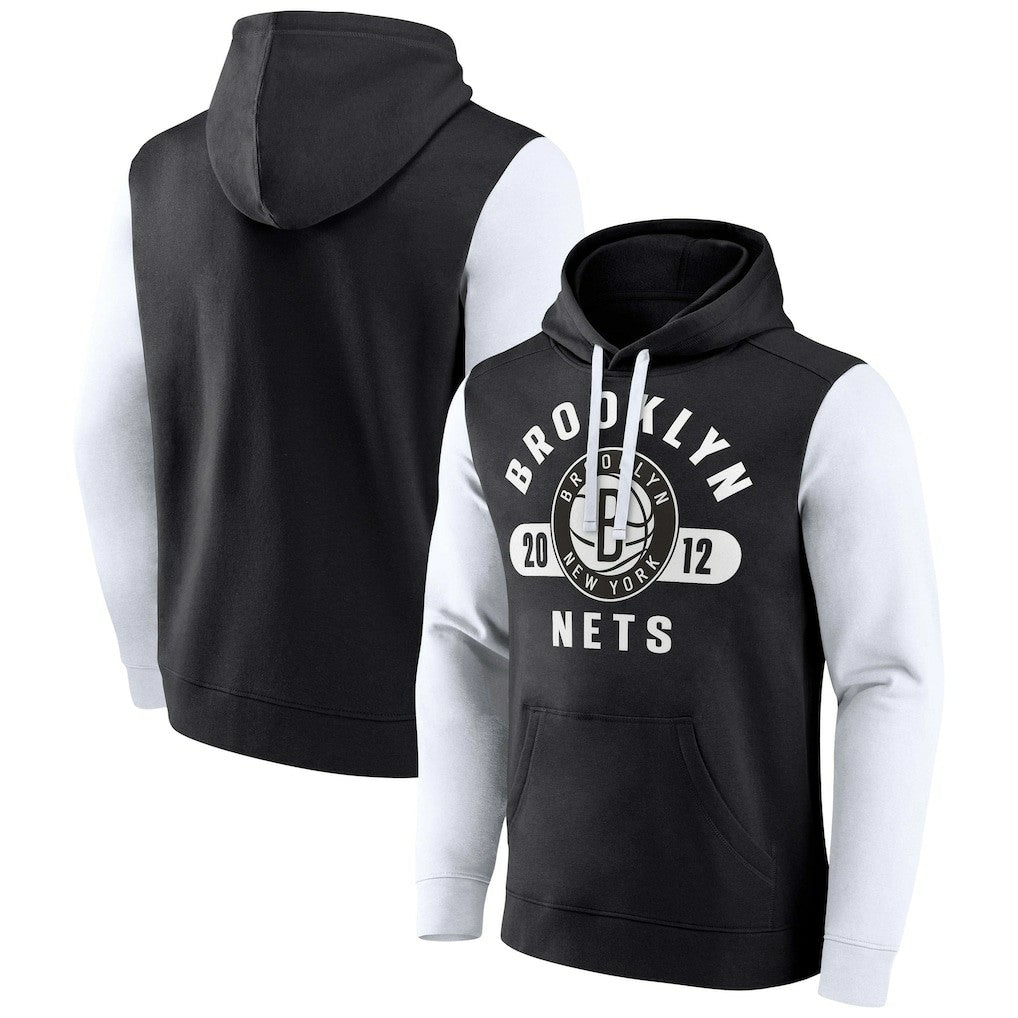 Black/White Brooklyn Nets Attack Colorblock Pullover Hoodie | NBA
