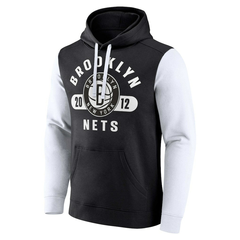 Black/White Brooklyn Nets Attack Colorblock Pullover Hoodie | NBA