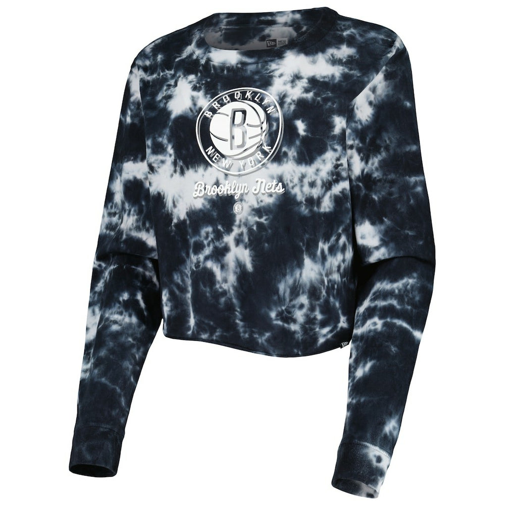 Black Brooklyn Nets Women's Tie Dye Cropped Long Sleeve T-Shirt | NBA