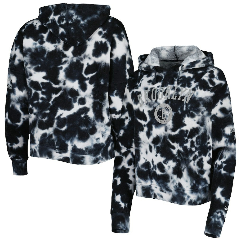 Black Brooklyn Nets Women's Brushed Cotton Tie-Dye Pullover Hoodie | NBA