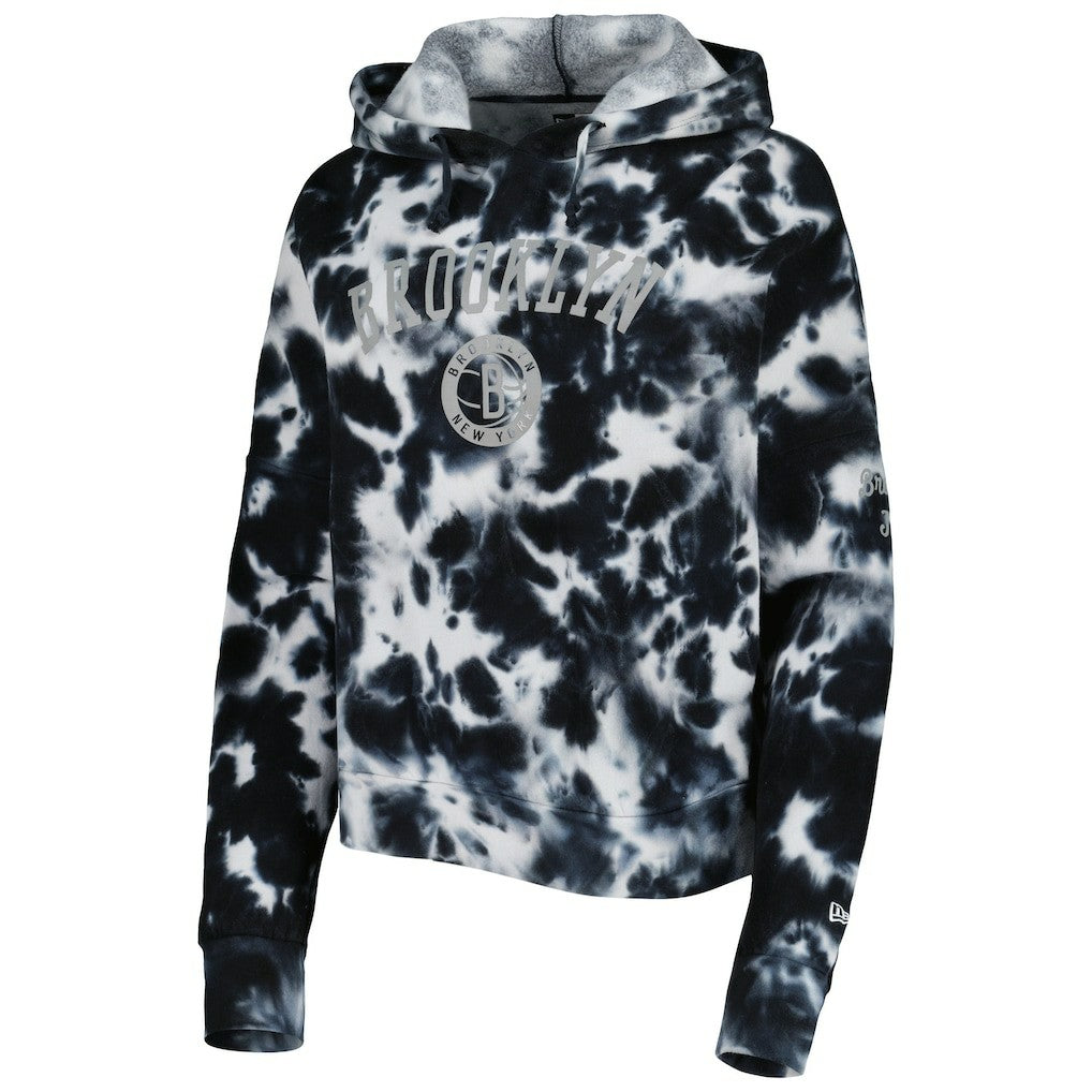 Black Brooklyn Nets Women's Brushed Cotton Tie-Dye Pullover Hoodie | NBA