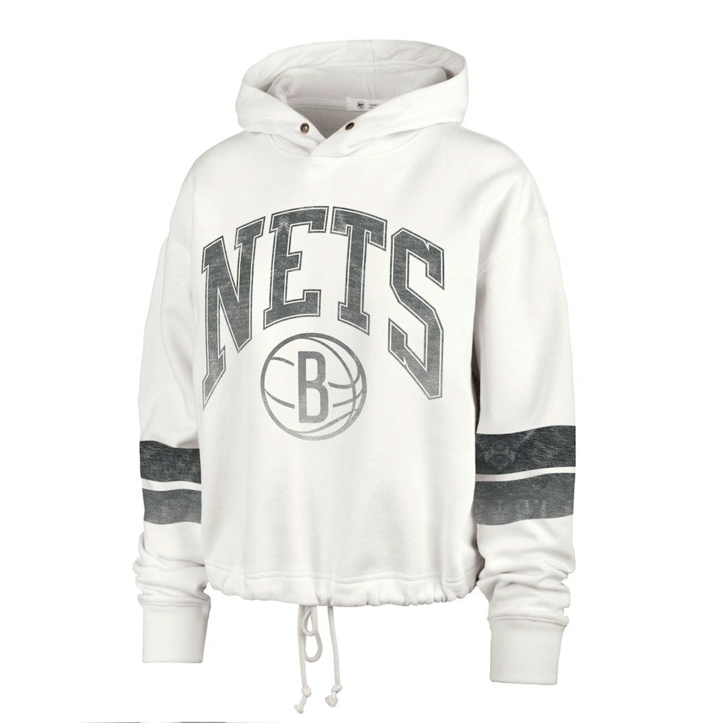 Cream Brooklyn Nets '47 Women's Emerson Stripe Cropped Pullover Hoodie | NBA