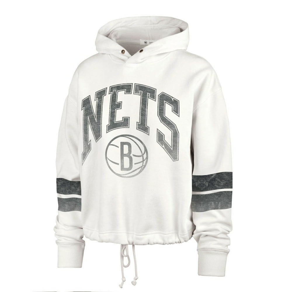 Cream Brooklyn Nets '47 Women's Emerson Stripe Cropped Pullover Hoodie | NBA