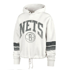 Cream Brooklyn Nets '47 Women's Emerson Stripe Cropped Pullover Hoodie | NBA