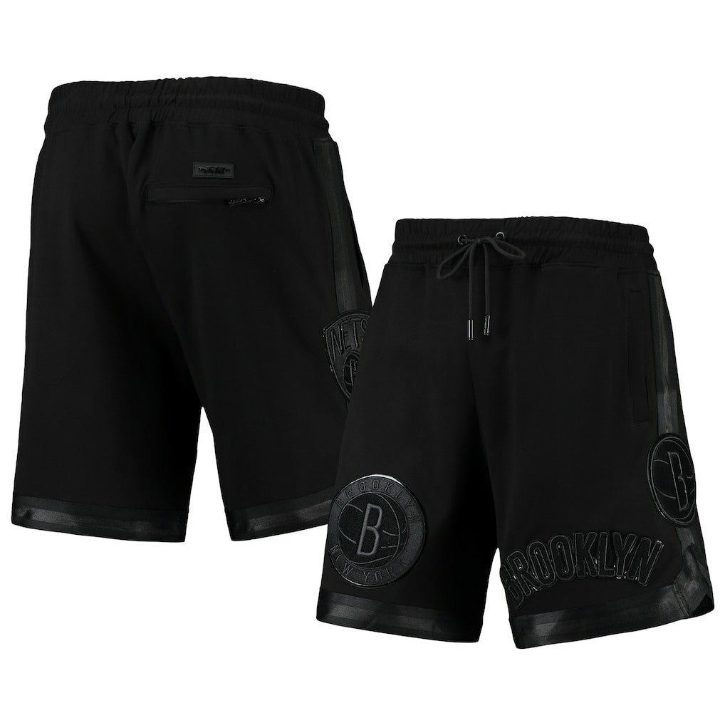 Brooklyn Nets Pro Standard Triple Black Gloss Logo Shorts for sale | NBA