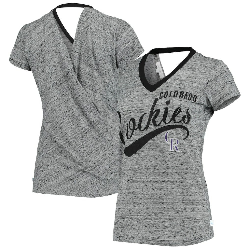 Colorado Rockies Touch Women's Hail Mary Back Wrap Space-Dye V-Neck T-Shirt - MLB T-shirts
