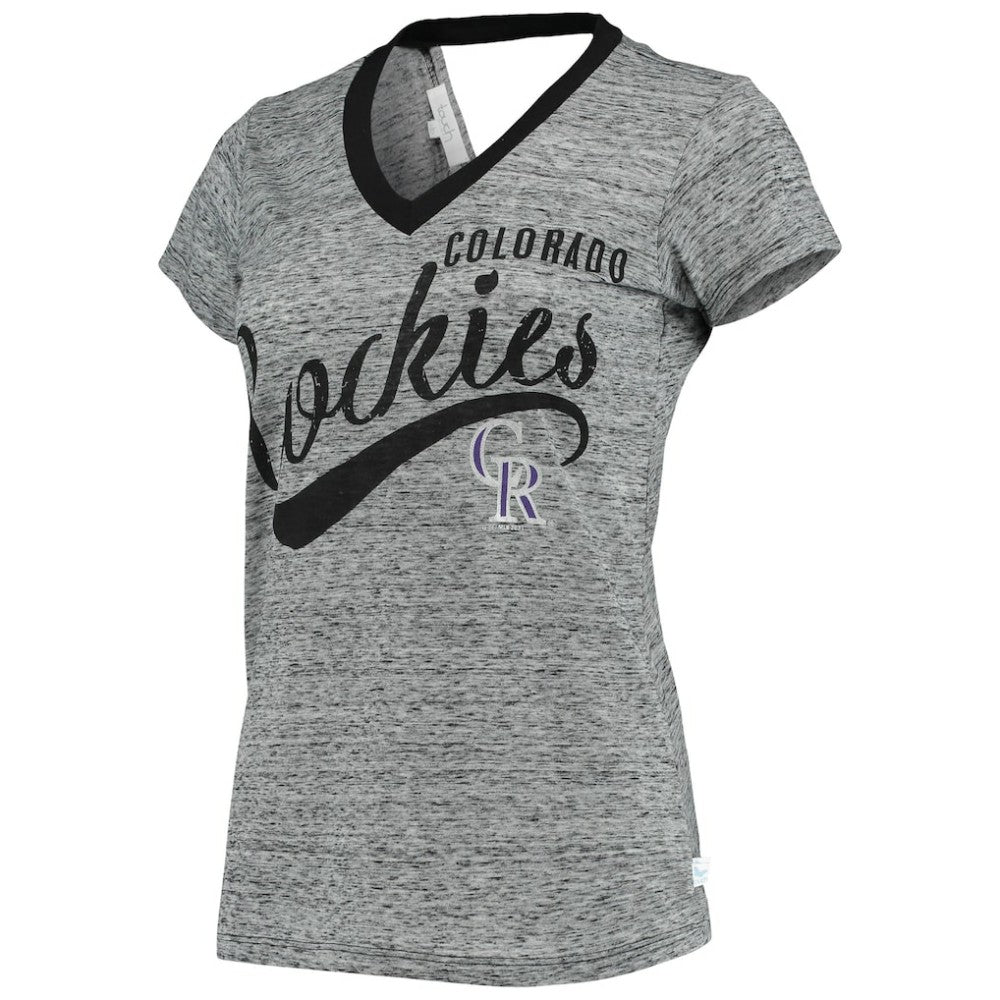 Colorado Rockies Touch Women's Hail Mary Back Wrap Space-Dye V-Neck T-Shirt - MLB T-shirts
