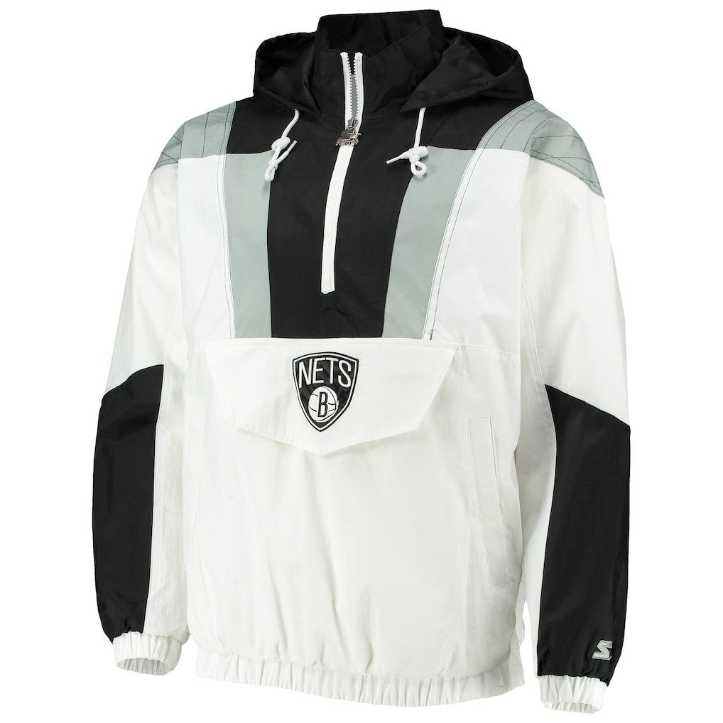 White Brooklyn Nets Starter Striker Crinkle Half-Zip Hoodie Jacket | NBA