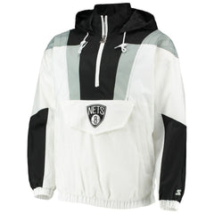 White Brooklyn Nets Starter Striker Crinkle Half-Zip Hoodie Jacket | NBA