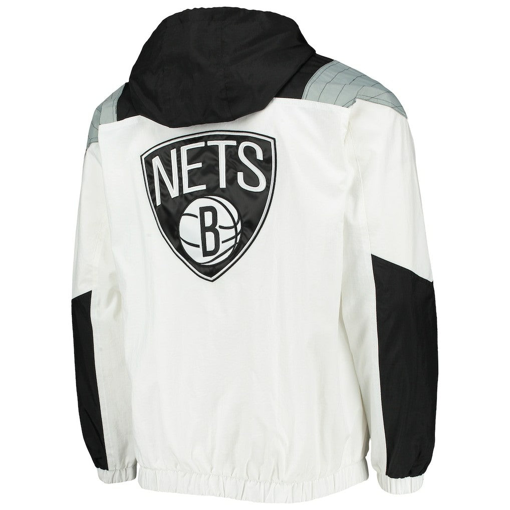 White Brooklyn Nets Starter Striker Crinkle Half-Zip Hoodie Jacket | NBA