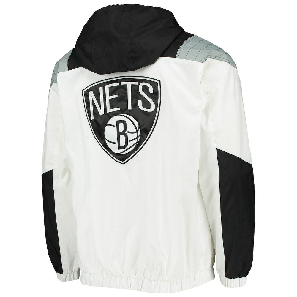 White Brooklyn Nets Starter Striker Crinkle Half-Zip Hoodie Jacket | NBA
