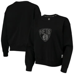 Black Brooklyn Nets DKNY Sport Women's Carrie Rhinestone Pullover Sweatshirt | NBA