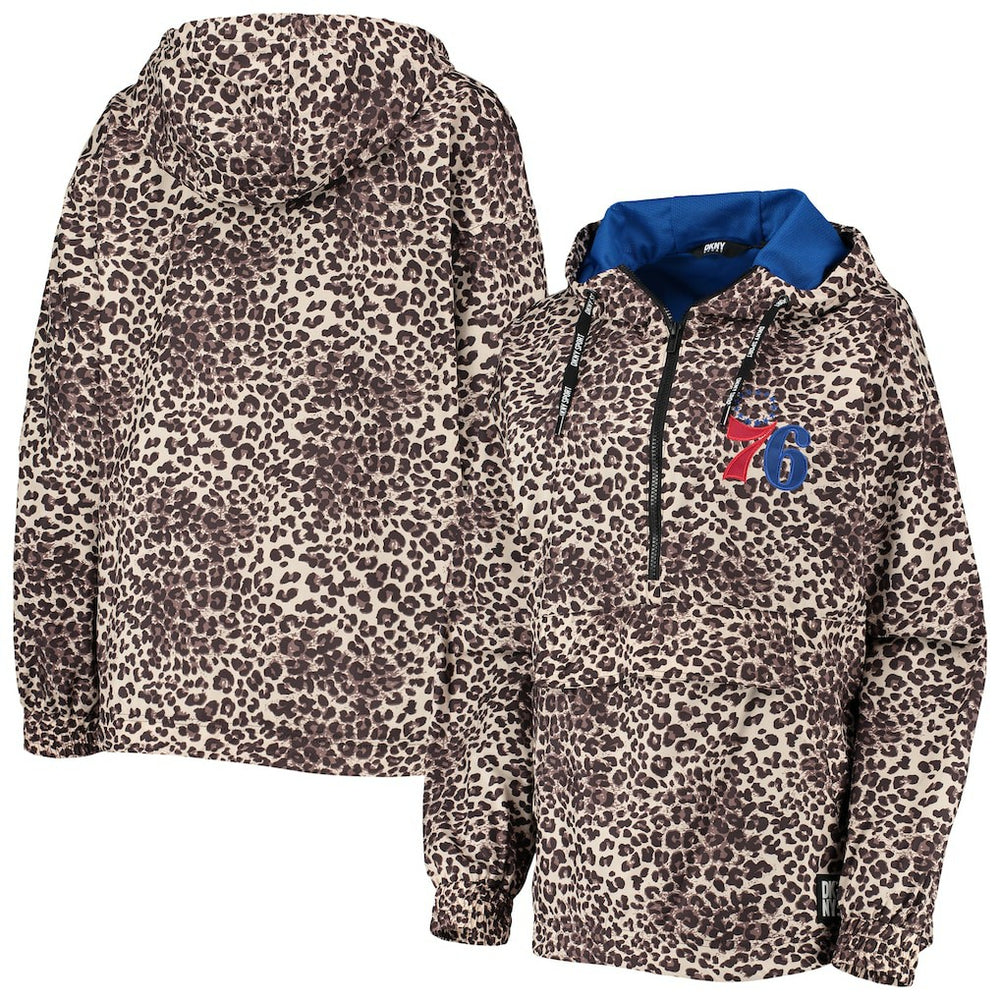 Leopard Philadelphia 76ers DKNY Sport Women's Gabriella Windbreaker Half-Zip Hoodie | NBA