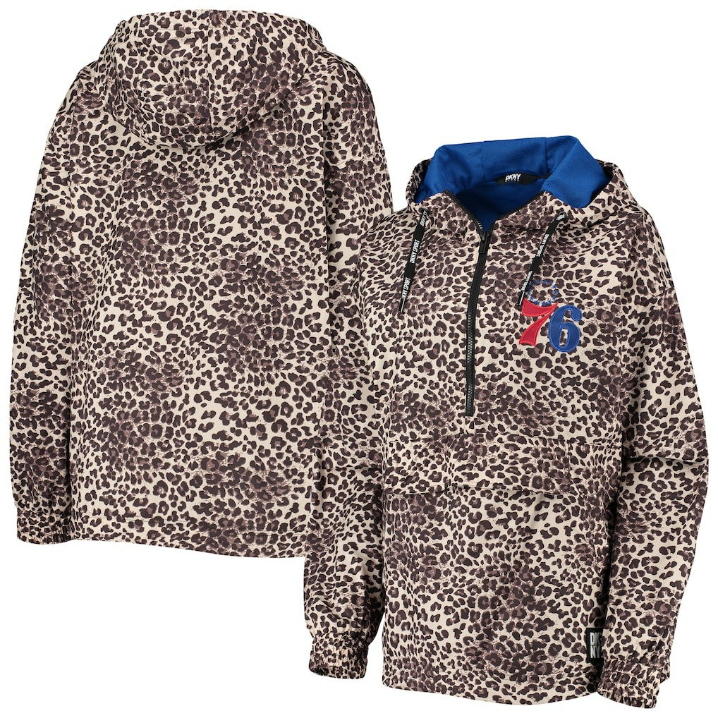 Leopard Philadelphia 76ers DKNY Sport Women's Gabriella Windbreaker Half-Zip Hoodie | NBA