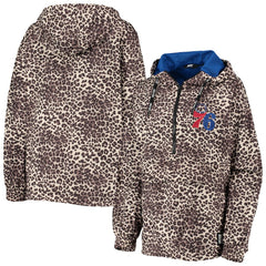 Leopard Philadelphia 76ers DKNY Sport Women's Gabriella Windbreaker Half-Zip Hoodie | NBA