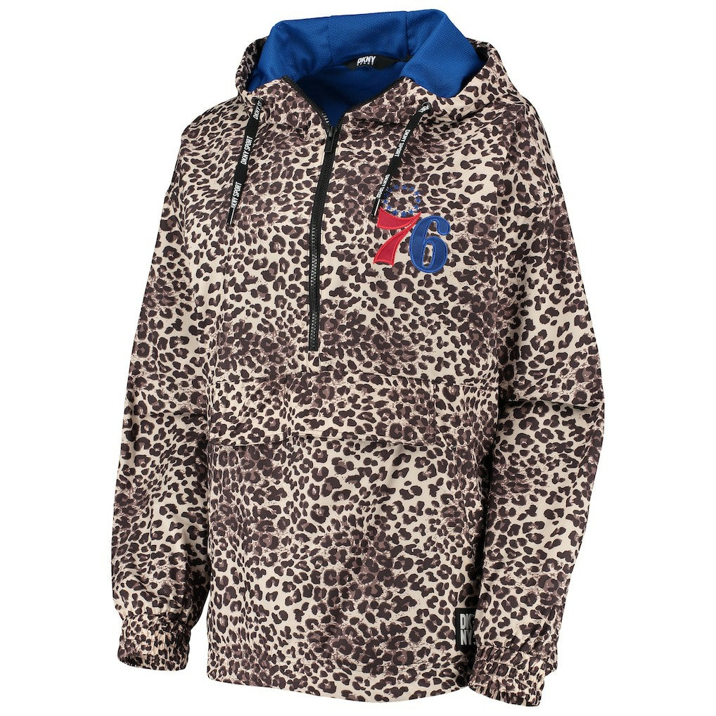 Leopard Philadelphia 76ers DKNY Sport Women's Gabriella Windbreaker Half-Zip Hoodie | NBA