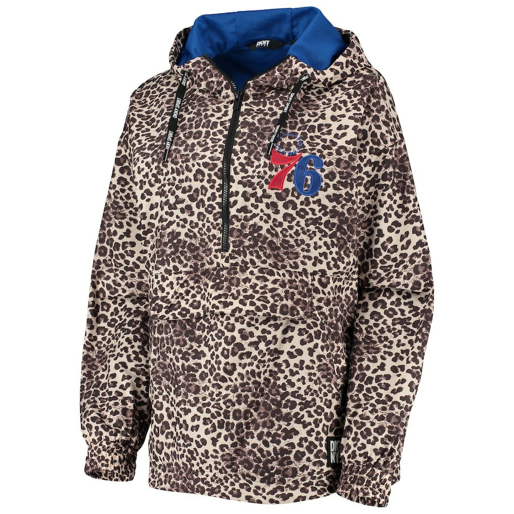 Leopard Philadelphia 76ers DKNY Sport Women's Gabriella Windbreaker Half-Zip Hoodie | NBA