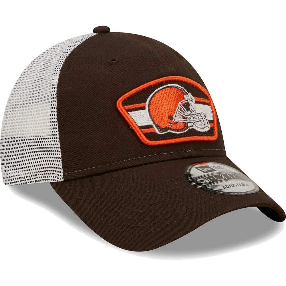Cleveland Browns Logo Patch Trucker 9FORTY Snapback Hat | NFL On sale