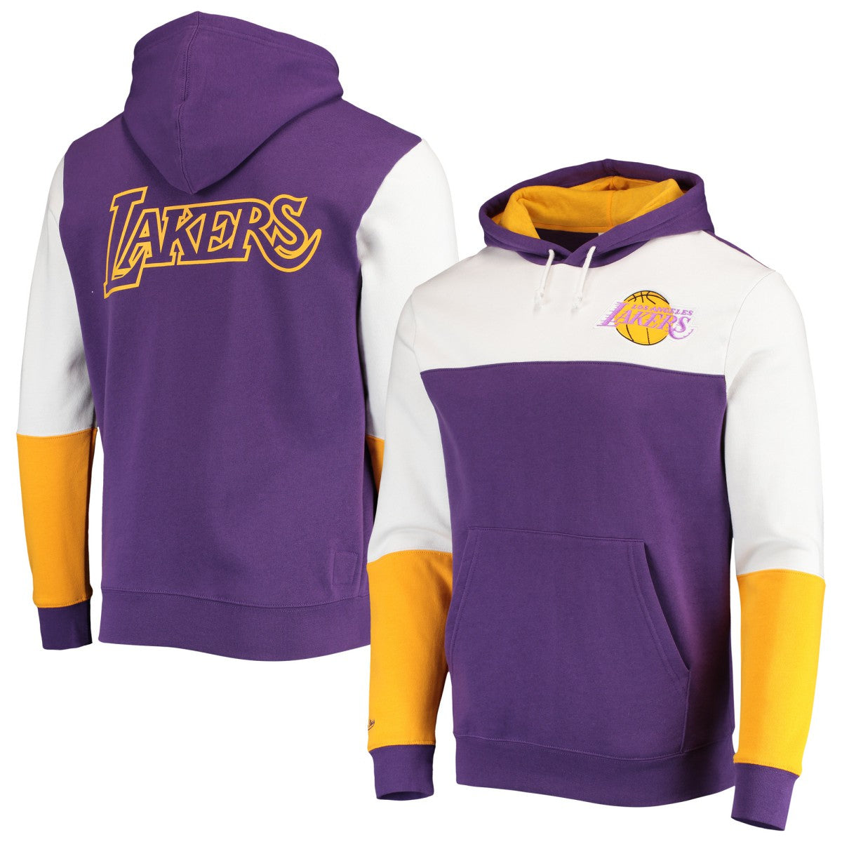 Purple Los Angeles Lakers Hardwood Classics Fusion 2.0 Colorblock Pullover Hoodie | NBA
