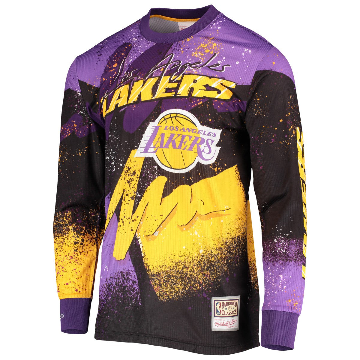 Purple Los Angeles Lakers Hardwood Classics Hyper Hoops Moto Sublimated Long Sleeve T-Shirt | NBA
