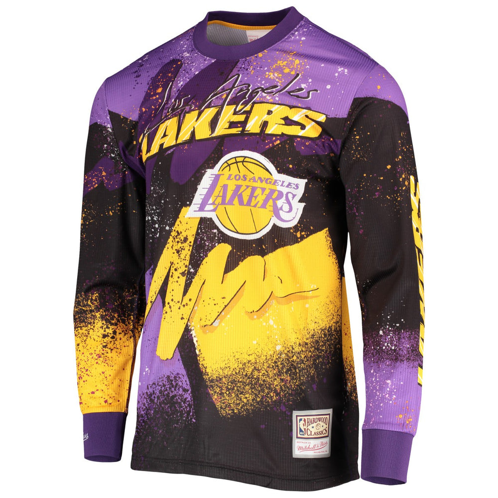 Purple Los Angeles Lakers Hardwood Classics Hyper Hoops Moto Sublimated Long Sleeve T-Shirt | NBA